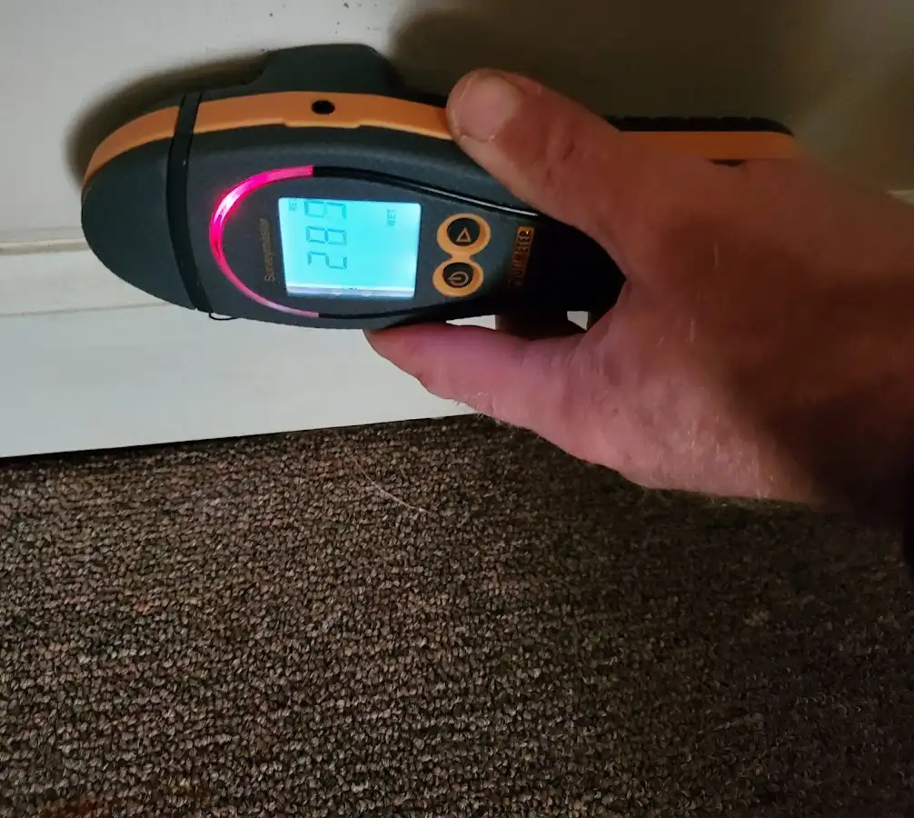 Moisture detection at baseboard during Burst Pipe Cleanup in River Edge